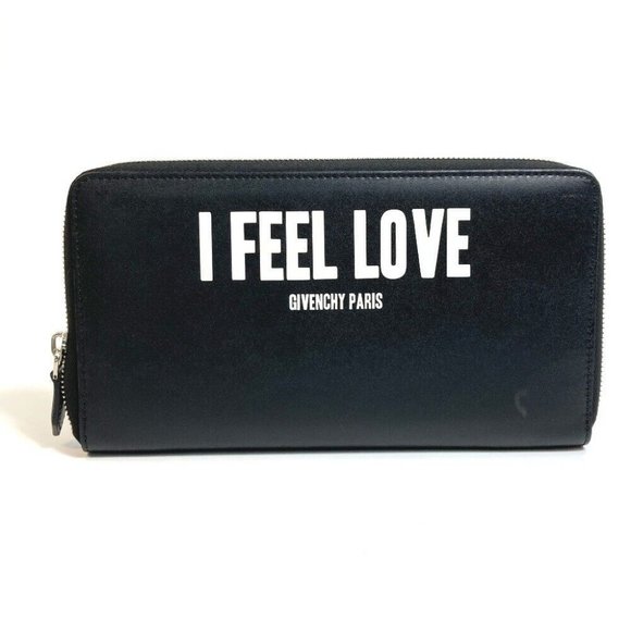 AUTHENTIC GIVENCHY I FEEL LOVE organizer Zip Around Long Wallet Leather Black - Picture 1 of 12